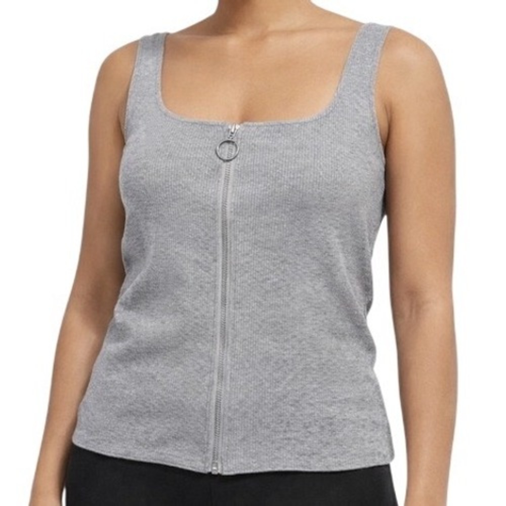 Red by BKE Women Heather‎ Gray Ribbed Full Zip Front Tank Top Square Neck Medium